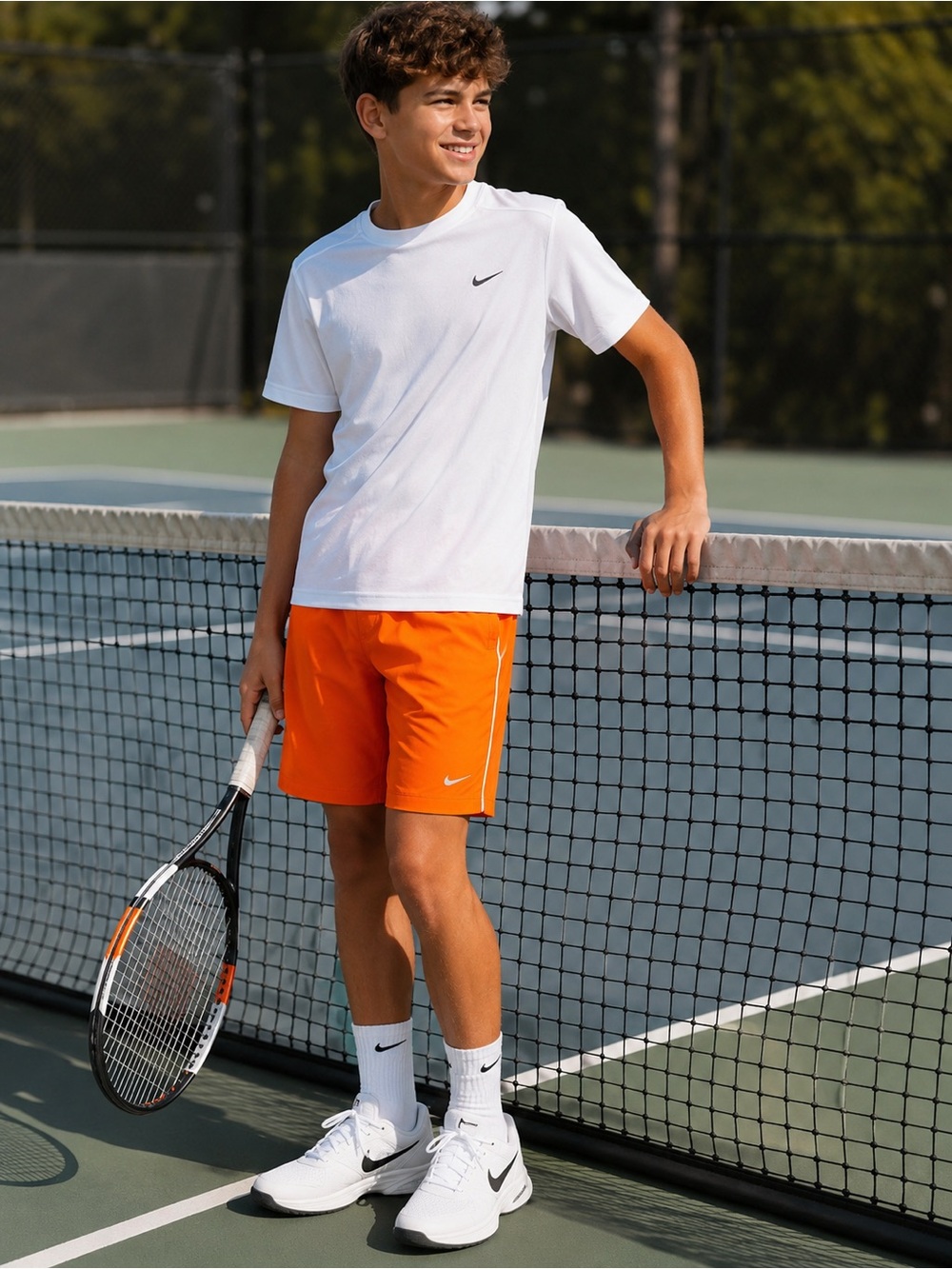 Nike Boys Large 12-14 Orange Performance Woven Athletic Shorts Adjustable Waist‎